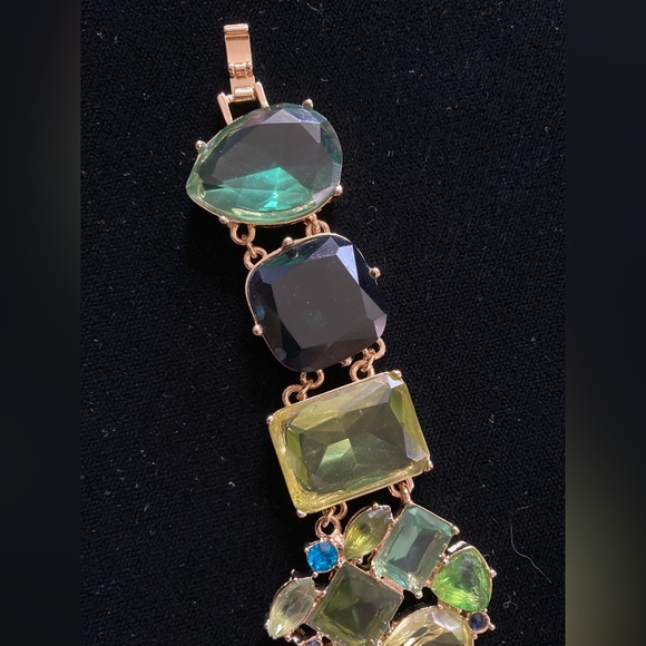 Multi-stone wide link bracelet GP over base-metal 16 assorted stones 7”x1 3/4” - Picture 3 of 10